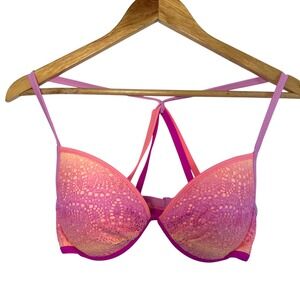 Victoria's Secret Fabulous Bikini Top 34D Pink Ombre Lace Strappy Swim Barbie